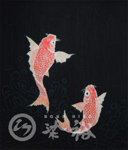 藍染筒描「鯉の滝昇り」