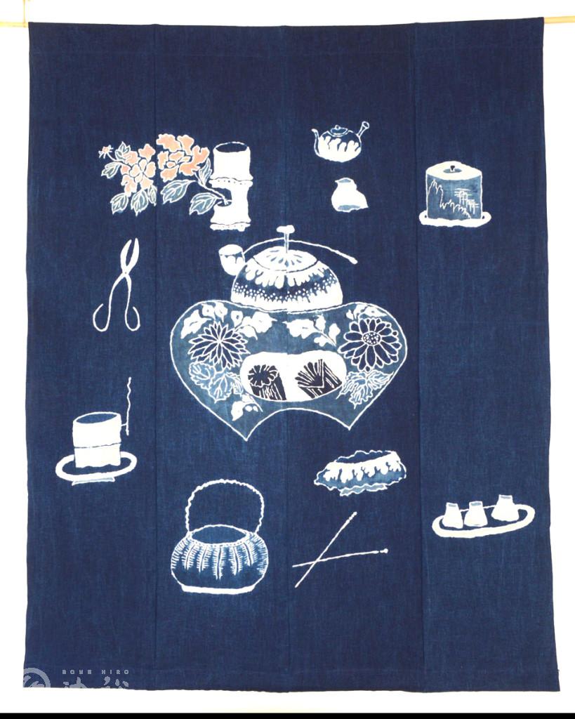 藍染筒描「茶道具」#00バーション